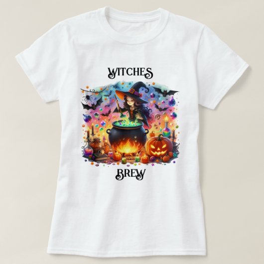 キュートな魔女かき混ぜ釜 Tシャツ (デザイン正面)