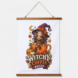 キュートな魔女のコーヒーブレイク ハロウィン パンプキン 秋 W 吊り下げ型タペストリー