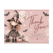キュートな魔女のハロウィンバースデーお礼ポストカード