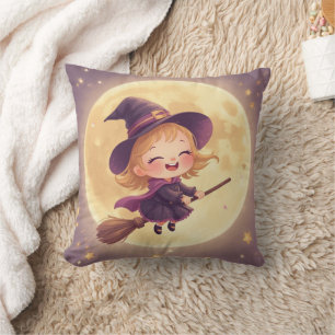 キュートな魔女のハロウィンピロー – スプーキーなインテリア クッション