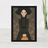 キュートな魔女の女の子の帽子とかぼちゃの子供たちのハロウィン カード (正面)