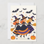 キュートな魔女の女の子 ハロウィン 10月 誕生日 招待状 (裏面)