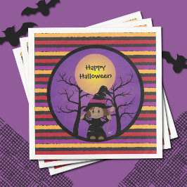 キュートな魔女の子供たちのハロウィンパーティー用の紙ナプキン