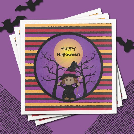 キュートな魔女の子供たちのハロウィンパーティー用の紙ナプキン