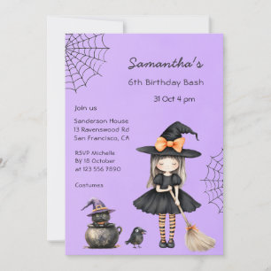 キュートな魔女の誕生日パーティーハロウィン 招待状
