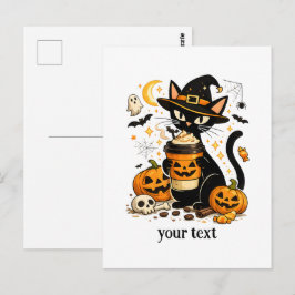キュートな魔女猫 パンプキンスパイスラテ ハロウィン ポストカード