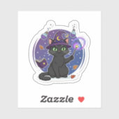キュートな魔女風黒猫マジックワンドステッカー シール (シート)