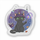キュートな魔女風黒猫マジックワンドステッカー シール (正面)