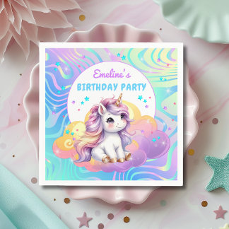 キュートな魔法のキラキラユニコーンの誕生日パーティー スタンダードカクテルナプキン