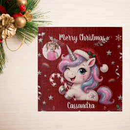 キュートな魔法の深紅のクリスマスユニコーンガール写真 ジグソーパズル