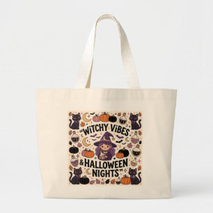 キュートな魔法使いのハロウィントートバッグ ラージトートバッグ