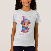 キュートな魔法使いクマの魔法のスイートウェア ガールズ Tシャツ (正面)