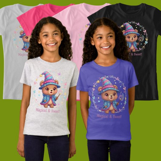 キュートな魔法使いクマの魔法のスイートウェア ガールズ Tシャツ