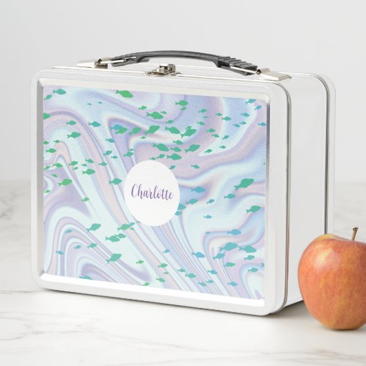 キュートな魚のシールレイクジラのグラデーション虹B2S メタルランチボックス (インサイチュ)