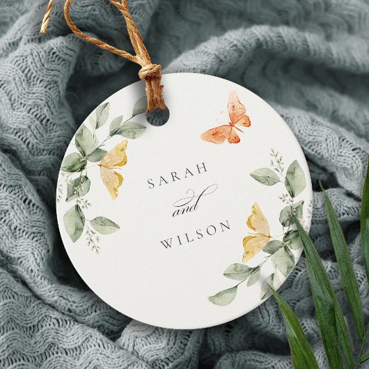 キュートな黄色の庭の葉の蝶結婚の フェイバータグ