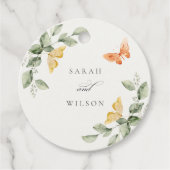 キュートな黄色の庭の葉の蝶結婚の フェイバータグ (正面)