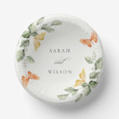 キュートな黄色の庭の葉の蝶結婚の ペーパーボウル (正面)