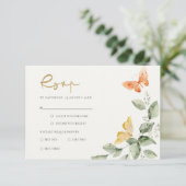 キュートな黄色の庭の葉の蝶結婚の 出欠カード (スタンド正面)