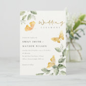 キュートな黄色の庭の葉の蝶結婚の 招待状 (スタンド正面)