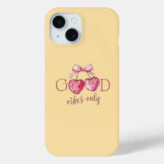 キュートな黄色の「Good Vibes Only」コケットリボンのiPhoneケース iPhone 15ケース