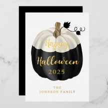 キュートな黒と白のかぼちゃ ハッピーハロウィン ゴールド
