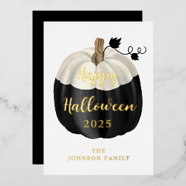 キュートな黒と白のかぼちゃ ハッピーハロウィン ゴールド 箔シーズンカード