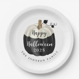 キュートな黒と白のかぼちゃ ハッピーハロウィン 2022 ペーパープレート