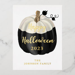 キュートな黒と白のかぼちゃ ハッピー ハロウィン ゴールド 箔シーズンポストカード