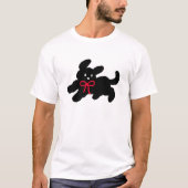 キュートな黒の子犬と赤いリボンのコケット風デザイン Tシャツ (正面)