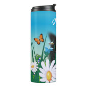 キュートな黒の子猫とデイジーアートパーソナライズされた タンブラー (回転左)