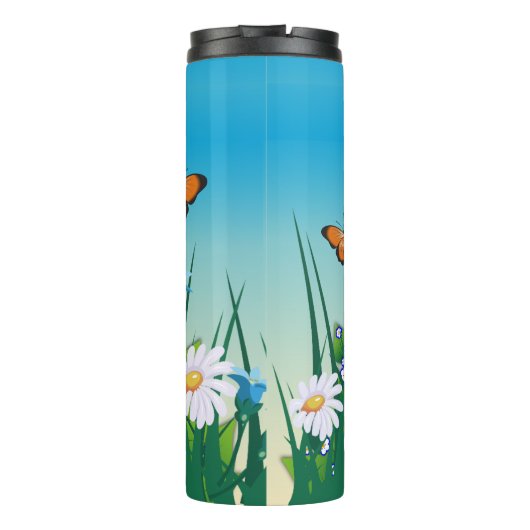 キュートな黒の子猫とデイジーアートパーソナライズされた タンブラー (裏面)