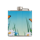 キュートな黒の子猫とデイジーアートパーソナライズされた フラスク (裏面)