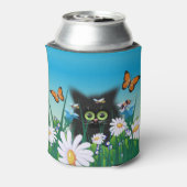 キュートな黒の子猫とデイジーアートパーソナライズされた 缶クーラー (缶裏面)