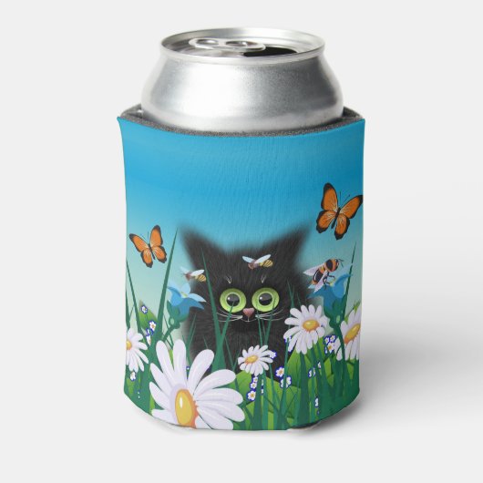 キュートな黒の子猫とデイジーアートパーソナライズされた 缶クーラー (缶裏面)