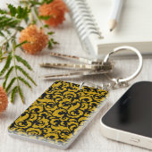 キュートな黒の金色のシームレスな花のパターンCase-Ma キーホルダー (正面右)