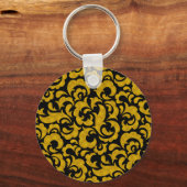 キュートな黒の金色のシームレスな花のパターンCase-Ma キーホルダー (正面)