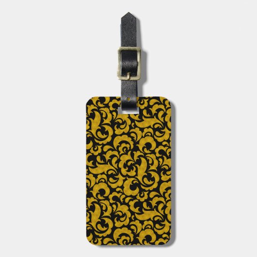 キュートな黒の金色のシームレスな花のパターンCase-Ma ラゲッジタグ (正面縦)