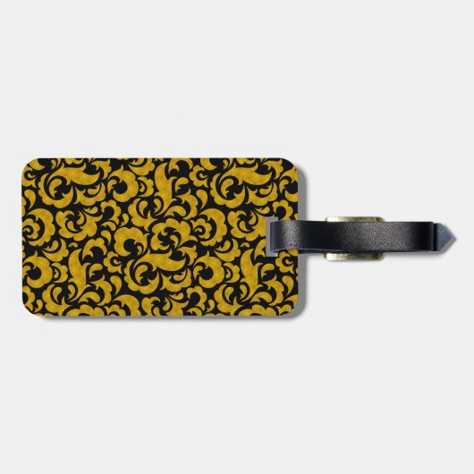 キュートな黒の金色のシームレスな花のパターンCase-Ma ラゲッジタグ (裏面横)