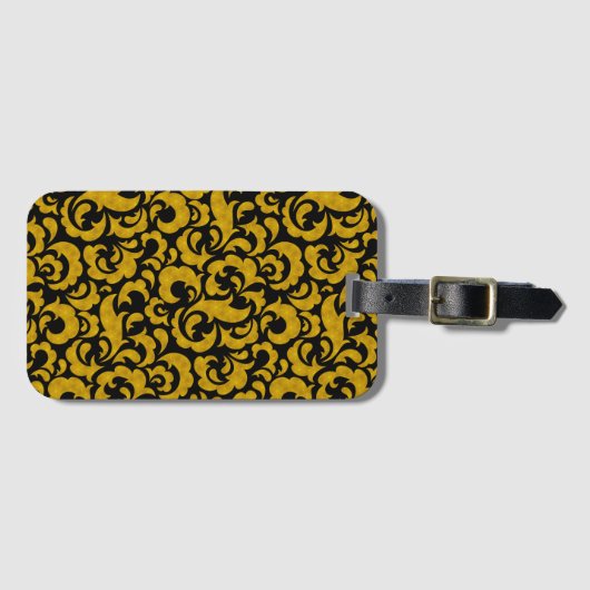 キュートな黒の金色のシームレスな花のパターンCase-Ma ラゲッジタグ (正面横)