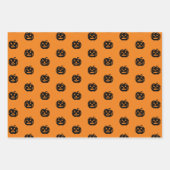 キュートな黒オレンジ色の白ハロウィーンのカボチャのちょうちんハロウィーン ラッピングペーパーシート (正面3)