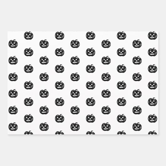 キュートな黒オレンジ色の白ハロウィーンのカボチャのちょうちんハロウィーン ラッピングペーパーシート (正面2)