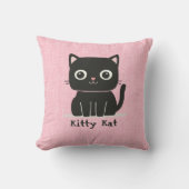 キュートな黒ネコ猫ピンク枕 クッション (正面)