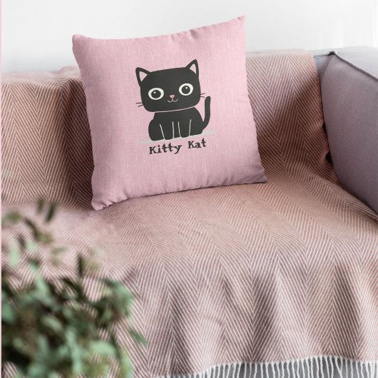 キュートな黒ネコ猫ピンク枕 クッション