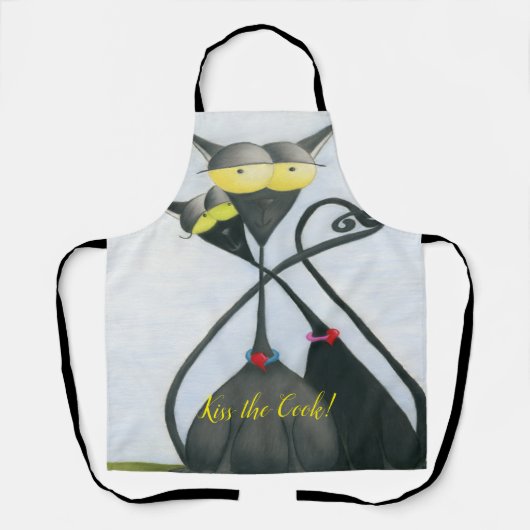 キュートな黒猫とグレーの猫漫画 エプロン (正面)