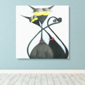 キュートな黒猫とグレーの猫漫画 キャンバスプリント (インサイチュ (ウッドフロア))