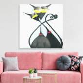 キュートな黒猫とグレーの猫漫画 キャンバスプリント (インサイチュ (リビング))