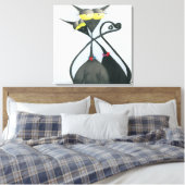 キュートな黒猫とグレーの猫漫画 キャンバスプリント (インサイチュ (寝室))