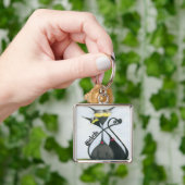 キュートな黒猫とグレーの猫漫画 キーホルダー (手)