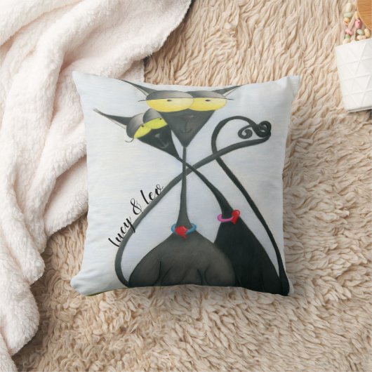 キュートな黒猫とグレーの猫漫画 クッション (ブランケット)