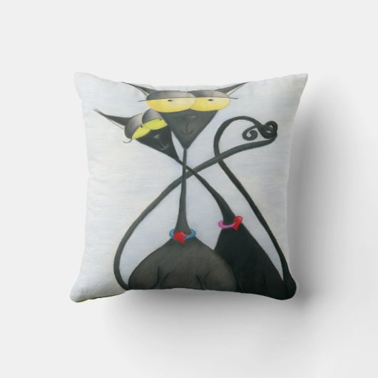 キュートな黒猫とグレーの猫漫画 クッション (裏面)